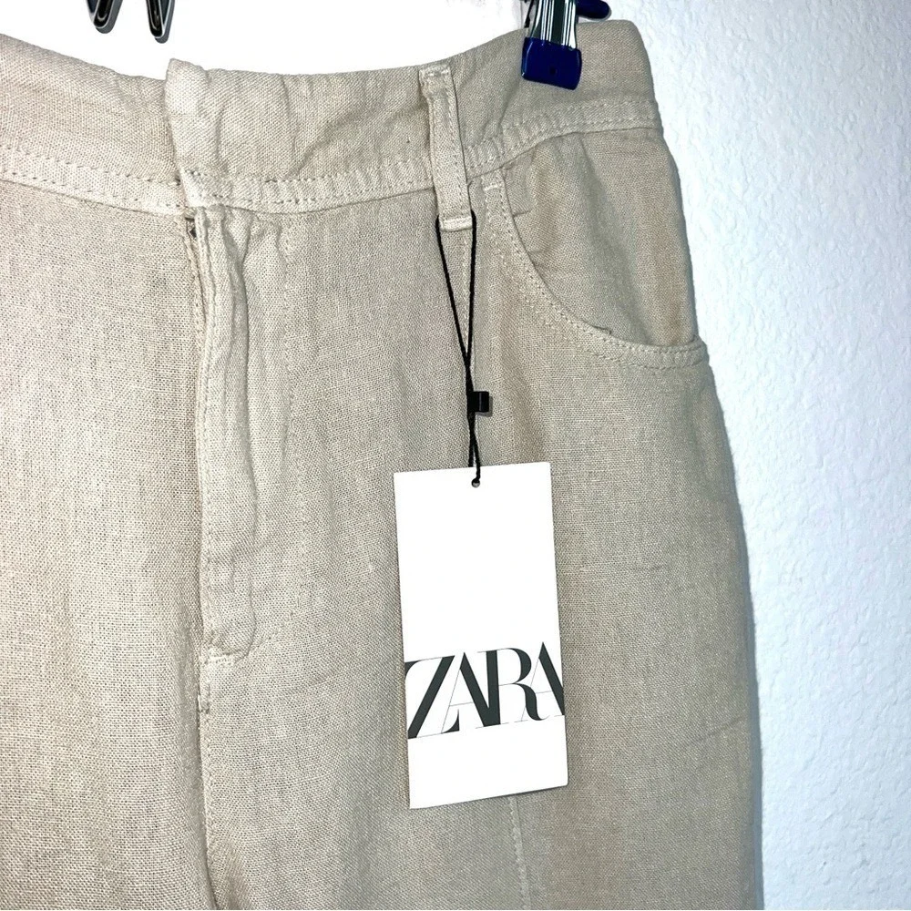 NWT Zara Woman's Linen Blend Wide Straight‎ Tailored Leg Pants Small
